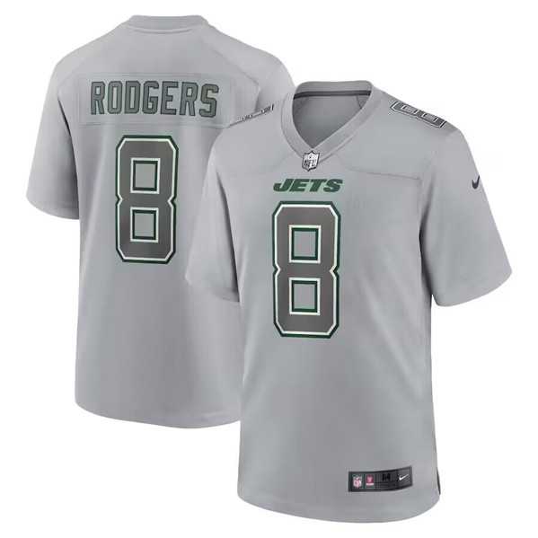Men%27s New York Jets #8 Aaron Rodgers Grey Atmosphere Fashion Stitched Jersey Dyin